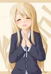  blazer blonde_hair closed_eyes eyebrows jacket k-on! kotobuki_tsumugi long_hair ryuunosuke_(luckyneco) school_uniform smile solo 