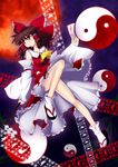  bow brown_hair danmaku detached_sleeves gohei hair_bow hakurei_reimu kawajuu md5_mismatch ofuda orb red_eyes short_hair solo touhou yin_yang 