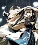  blonde_hair fox_tail multiple_tails rain ribbon ryuu_(tsukinoyuki) short_hair solo tail touhou yakumo_ran 