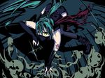  aikagi_gunman_to_aikagi_ninja_(vocaloid) boots face_mask fingerless_gloves gloves hatsune_miku high_contrast long_hair mask ninja ninja_mask ponytail scarf shirousagi_una solo thighhighs very_long_hair vocaloid 