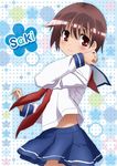  artist_request blush brown_hair kiyosumi_school_uniform miyanaga_saki neckerchief red_eyes red_neckwear saki school_uniform serafuku short_hair smile solo 