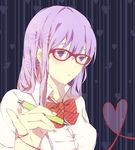  gintama glasses heart long_hair pencil pink_hair purple_eyes ribbon sarutobi_ayame solo tenkasu_(mochi) 