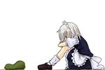  bags_under_eyes commentary_request depressed hat izayoi_sakuya maid profile ribbon seki_(red_shine) sitting solo tears touhou white_background 