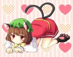  all_fours animal_ears brown_hair cat_ears cat_tail chen earrings hat jewelry kohaku. multiple_tails paws red_eyes short_hair solo tail touhou 