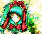  colorful female green_eyes green_hair juriesute kagiyama_hina red_ribbon ribbon smile touhou 