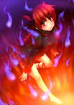  animal_ears barefoot braid cat_ears cat_tail fire kaenbyou_rin multiple_tails red_eyes red_hair saki_chisuzu solo tail touhou twin_braids 