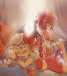  apple bad_id bad_pixiv_id closed_eyes flandre_scarlet food fruit looking_back lying multiple_girls on_stomach remilia_scarlet siblings sisters sitting touhou zhao_shuwen 