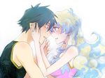  1girl blue_hair couple happy hetero holding jewelry multicolored_hair nia_teppelin ring simon taira_momen tears tengen_toppa_gurren_lagann two-tone_hair 