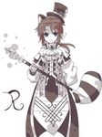  animal_ears bad_id bad_pixiv_id brown_hair cane hat ponytail raccoon_(trickster) raccoon_ears raccoon_tail solo tail tanuki top_hat trickster 