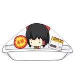  black_eyes black_hair bow box chibi hair_bow hakurei_reimu in_box in_container minigirl potaaju solo touhou translated twintails 