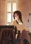  brown_eyes brown_hair chin_rest crossed_legs dress glasses k-on! mizuki_makoto pantyhose sitting solo sweater sweater_dress teacher yamanaka_sawako 