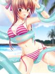  brown_eyes brown_hair hair_ribbon hanatouji_aisa majika_majika ribbon swimsuit tentacle zinno 