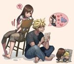  1boy 1girl ? angry artist_request barefoot blonde_hair brown_hair cloud_strife feet final_fantasy final_fantasy_vii foot_on_head tifa_lockhart 