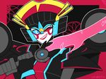  blue_eyes lipstick makeup mecha_girl sword transformers windblade_(transformers) wink 
