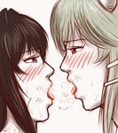  blush breath comic ex-keine eye_contact kamishirasawa_keine lips looking_at_another multiple_girls profile saliva saliva_trail taikyokuturugi tongue tongue_out touhou yuri 