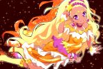  amamiya_erena bare_shoulders blonde_hair commentary_request cure_soleil dark_skin earrings hair_ornament highres jewelry long_hair looking_at_viewer magical_girl precure ryuuta_(cure_ryuuta) smile star star_twinkle_precure 