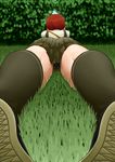  1girl ass bob_cut from_behind gonoike_biwa grass kneehighs koizumi_mahiru lying on_stomach panties pov red_hair short_hair skirt underwear upskirt 