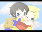  2boys black_hair blonde_hair hug lucas mother_(series) multiple_boys ness nintendo short_hair 