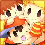  3boys black_hair blonde_hair brown_hair crossover doubutsu_no_mori hug lucas mother_(series) multiple_boys ness nintendo short_hair super_smash_bros. villager_(doubutsu_no_mori) 