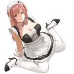  alternate_costume arm_support breasts center_frills cleavage dead_or_alive detached_collar enmaided hair_ornament honoka_(doa) iwauchi_tomoki large_breasts looking_at_viewer maid maid_headdress md5_mismatch parted_lips pink_eyes pink_hair simple_background sitting solo thighhighs wariza white_background wrist_cuffs 
