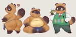  2019 animal_crossing anthro apron belly blue_eyes brown_fur butt canid canine clothing fur humanoid_hands kaeritai07 male mammal money moobs nintendo overweight overweight_male pants raccoon_dog simple_background solo sweater tanuki tom_nook_(animal_crossing) video_games 