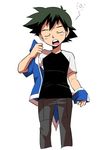  1boy adjusting_clothes child clothed male_focus pokemon satoshi_(pokemon) sleepy solo yawn yawning 