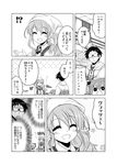 1boy 2girls :d ^_^ admiral_(kantai_collection) closed_eyes comic commentary_request fang glasses greyscale hair_ornament hairclip ikazuchi_(kantai_collection) kadose_ara kantai_collection littorio_(kantai_collection) monochrome multiple_girls open_mouth short_hair smile translated 