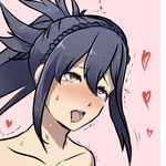  1girl ahegao bare_shoulders black_hair blush fire_emblem fire_emblem_if heart long_hair oboro_(fire_emblem_if) open_mouth pink_background pink_eyes ponytail tears tongue tongue_out 