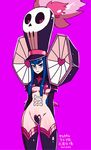  1girl blue_hair breasts hat heart heart_maebari jakuzure_nonon_(cosplay) kill_la_kill kiryuuin_satsuki kotama_torane long_hair maebari revealing_clothes thigh_boots 