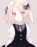  1girl amo animal_ears blonde_hair blush bow bowtie bunny_ears diabolik_lovers flat_chest hair_bow hair_ornament komori_yui looking_at_viewer red_eyes simple_background skirt small_breasts solo younger 