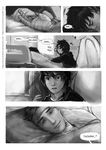  bandaged_arm bandages baymax bed big_hero_6 brilcrist brothers closed_eyes comic disney english greyscale hiro_hamada intravenous_drip monochrome multiple_boys robot rubbing_eyes siblings sleeping smile tadashi_hamada watermark web_address 