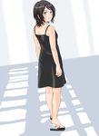  1girl amagami black black_dress blush dress hair keisuke_(0320030103200301) looking_back short_hair slippers smile solo takahashi_maya 