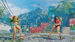  2girls alternate_costume capcom crop_top crop_top_overhang female laura_matsuda long_hair multiple_girls short_shorts sky street street_fighter street_fighter_v thong underboob 