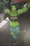  breasts captain_america female_superhero green_hair green_skin looking_at_viewer marvel muscles she-hulk thighs 