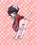  artist_request ass barefoot black_hair cat feet furry japanese_clothes omunikin one_eye_closed open_mouth original pawpads paws purple_eyes pussy short_hair solo tail toes 