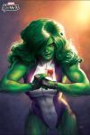  breasts female_superhero green_hair green_skin looking_at_viewer marvel muscles she-hulk thighs 