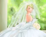  bridal_veil earrings flower hairband happy_tears jewelry looking_at_viewer looking_back maria_tachibana may-chan_(rabit-eater) necklace sakura_taisen short_hair smile solo tears veil wedding_dress 