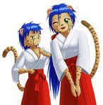  artist_request blue_hair furry green_eyes japanese_clothes leopard one_eye_closed open_mouth short_hair 
