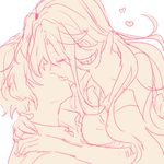  1boy 1girl blush diabolik_lovers genderswap kiss kissing komori_yui lineart long_hair monochrome mukami_kou simple_background white_background 