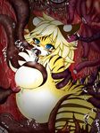  artist_request blonde_hair blue_eyes breasts ear_insertion furry long_hair monster navel_insertion nipples tentacle tentacle_pit tiger 