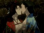  animated animated_gif breast_grab breasts grabbing indoor japanese_clothes kimono kiss multiple_girls nipples ooedo_shijyuuhatte tongue yuri 