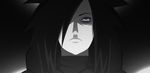  gradient gradient_background long_hair male_focus monochrome naruto rinnegan solo uchiha_madara 