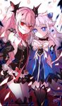  blue_eyes bow child crossover crown elsword horns krul_tepes loli luciela_r._sourcream multiple_girls owari_no_seraph pink_hair pointy_ears red_eyes sakon04 smile symbol-shaped_pupils tail thighhighs twintails white_background white_hair zettai_ryouiki 