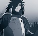  1boy gradient gradient_background long_hair monochrome naruto rinnegan solo uchiha_madara 