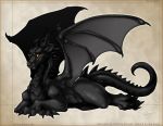  2007 black_claws black_horn black_scales black_tail black_wings claws digital_media_(artwork) dragon feral horn looking_at_viewer lying male membranous_wings quadruped scales scalie simple_background solo spikes spunky_(artist) wings yellow_eyes 