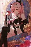  boots child cup flower krul_tepes loli long_hair looking_at_viewer owari_no_seraph petals pink_hair rose sitting throne twintails 