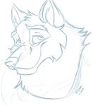  2008 anthro canid canine canis cheek_tuft dragondrawer eyebrows front_view graphite_(artwork) head_tuft headshot_portrait looking_at_viewer male mammal pencil_(artwork) portrait signature smile solo traditional_media_(artwork) tuft wolf 