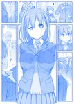  adjusting_clothes adjusting_necktie ai-chan_(tawawa) arms_behind_back blazer blue braid breasts buttoning comic commentary dressing_another eighth_note flying_sweatdrops formal getsuyoubi_no_tawawa himura_kiseki index_finger_raised jacket large_breasts loose_necktie monochrome musical_note necktie open_blazer open_clothes open_jacket pleated_skirt school_uniform silent_comic skirt smile spoken_musical_note squiggle suit sweater unbuttoned uneven_eyes |_| 