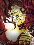  artist_request blonde_hair blue_eyes breasts cum ear_insertion furry long_hair monster navel_insertion nipples tentacle tentacle_pit tiger 