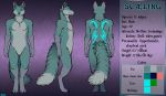  2018 5_fingers anthro blue_eyes canid canine conditional_dnp digitigrade english_text fox fur green_eyes heterochromia hi_res male mammal model_sheet nude ratte sc&aelig;ling simple_background solo standing text 